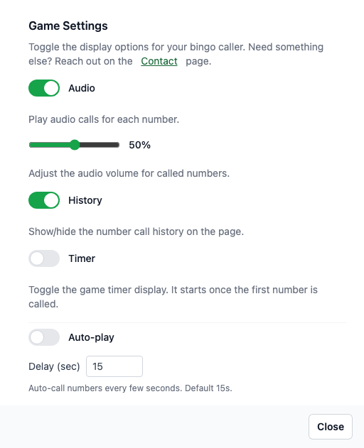 The Game Settings modal showing the Timer toggle